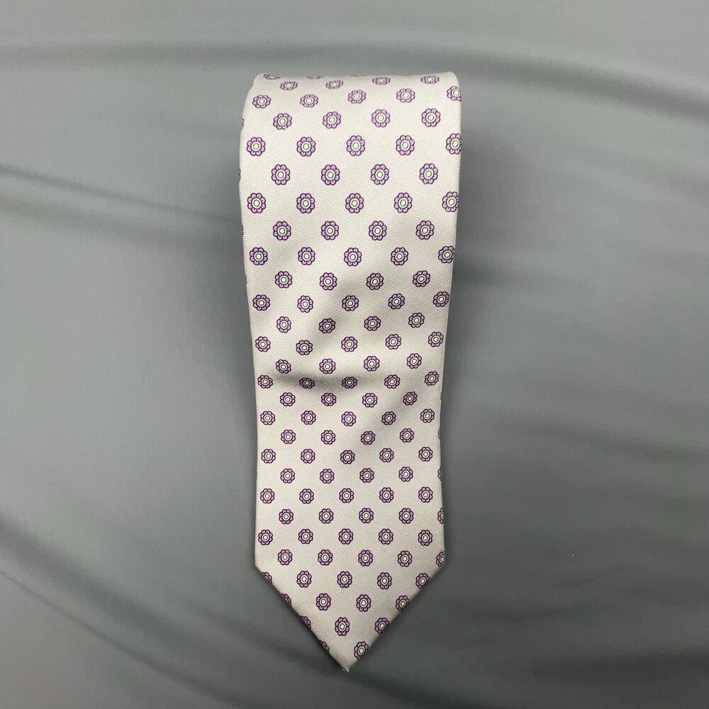 Barrister Collection Tie 100% Italian Silk 58" Ivory Floral Spotted Necktie